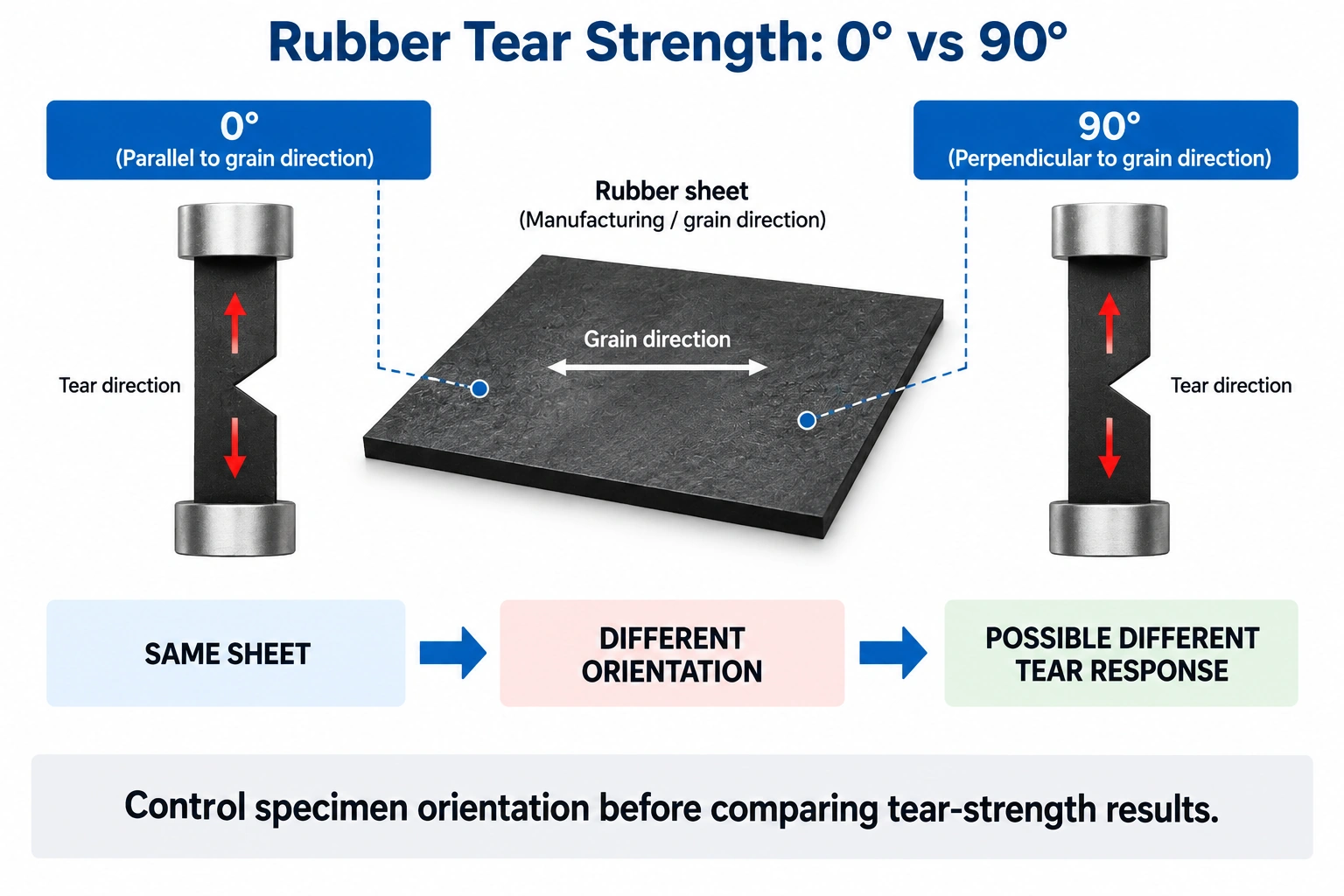 ISO 34-1 rubber tear strength grain direction 0 90 degrees
